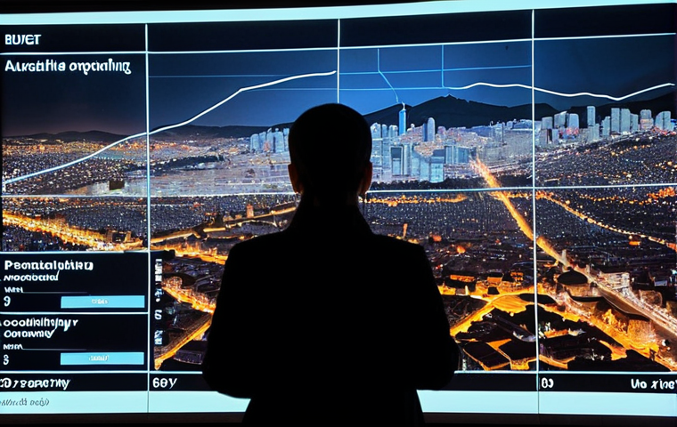 **Prompt:** A Turkish citizen, possibly in Ankara, stands confidently before a transparent, glowing holographic display showing detailed budget allocations and public spending on an interactive map of a city. The visuals are vibrant bar charts and clear urban planning insights, symbolizing accountability and governmental transparency. Emphasize a sense of clarity and empowerment for the individual.